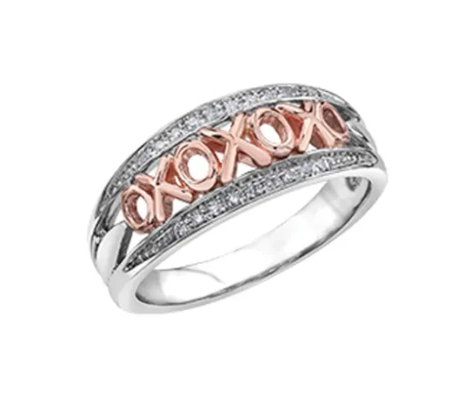 BAGUE EN OR 10K ROSE ET ARGENT SERTIE DE DIAMANTS