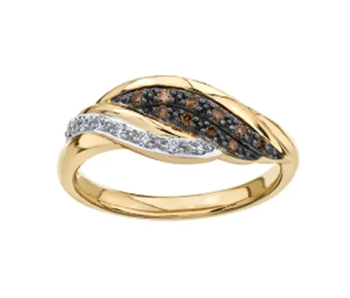BAGUE EN OR 10K SERTIE DE DIAMANTS BLANCS ET BRUNS