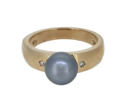 BAGUE EN OR 14K SERTIE DpiUNE PERLE DE TAHITI ET DE DIAMANTS