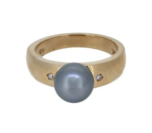 BAGUE EN OR 14K SERTIE DpiUNE PERLE DE TAHITI ET DE DIAMANTS