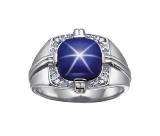 BAGUE EN OR SERTIE DpiUN SAPHIR ÉTOILÉ ET DE DIAMANTS