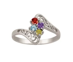 BAGUE FAMILIALE EN ARGENT OU EN OR 10K SERTIE DE 2-12 PIERRES SYNTHÉTIQUES