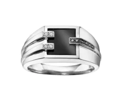 BAGUE POUR HOMME EN OR BLANC SERTIE DpiONYX ET DE DIAMANTS BLANCS ET NOIRS