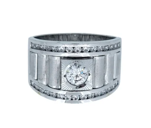 BAGUE POUR HOMME EN OR BLANC SERTIE DE CUBIQUES ZIRCONIAS
