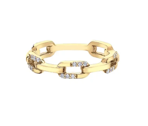 BAGUE STYLE CHAINE EN OR JAUNE SERTIE DE DIAMANTS