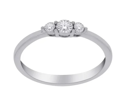BAGUE STYLE TRINITÉ EN OR 10K BLANC SERTIE DE DIAMANTS