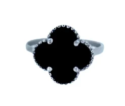 BAGUE TRÈFLE EN OR BLANC SERTI DE NACRE DE PERLE OU DpiONYX