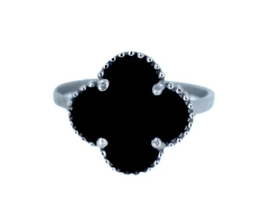 BAGUE TRÈFLE EN OR BLANC SERTI DE NACRE DE PERLE OU DpiONYX