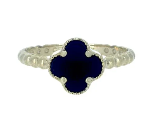 BAGUE TRÈFLE EN OR JAUNE SERTI DE NACRE DE PERLE OU DpiONYX