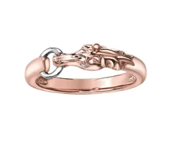BAGUE TÊTE DE CHEVAL EN OR 10K 2 TONS SERTIE DE DIAMANTS