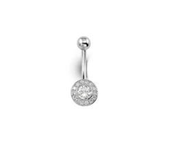 BARBELLE EN OR 14K BLANC SERTIE DE CUBIQUES ZIRCONIAS