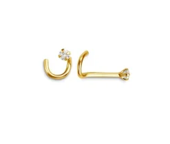 BOUCLE NEZ 14K TIGE COURBÉE CZ GRIFFES