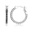 BOUCLES ANNEAUX EN ARGENT RHODIÉ SERTIES DE SPINELLES NOIRS
