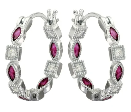 BOUCLES ANNEAUX EN ARGENT RHODIÉ SERTIES DE CUBIQUES ZIRCONIAS