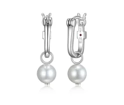 BOUCLES ANNEAUX EN ARGENT RHODIÉ SERTIES DE PERLES DpiEAU DOUCE