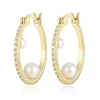 BOUCLES ANNEAUX EN ARGENT/PVD OR SERTIES DE PERLES DpiEAU DOUCE ET DE CZ