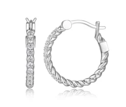 BOUCLES ANNEAUX EN ARGENT RHODIÉ SERTIES DE CUBIQUES ZIRCONIAS