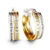 BOUCLES ANNEAUX EN OR 2 TONS SERTIES DE 2RANGS DE CUBIQUES ZIRCONIAS