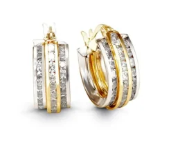 BOUCLES ANNEAUX EN OR 2 TONS SERTIES DE CUBIQUES ZIRCONIAS