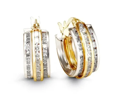 BOUCLES ANNEAUX EN OR 2 TONS SERTIES DE CUBIQUES ZIRCONIAS