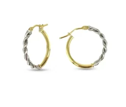 BOUCLES ANNEAUX EN OR JAUNE UNI ET BLANC EFFET TORSADE