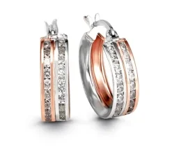 BOUCLES ANNEAUX EN OR 10K 2 TONS ROSE SERTIES DE CUBIQUES ZIRCONIAS