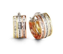 BOUCLES ANNEAUX EN OR 10K 3 TONS SERTIES DE CUBIQUES ZIRCONIAS