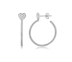 BOUCLES ANNEAUX OUVERTES EFFET CORDE ET COEUR AVEC PAVÉ DE CUBIQUES ZIRCONIAS