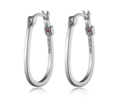 BOUCLES ANNEAUX OVALES EN ARGENT RHODIÉ UNIES