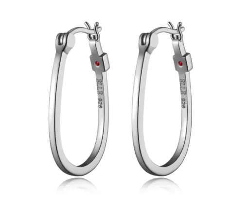 BOUCLES ANNEAUX OVALES EN ARGENT RHODIÉ UNIES