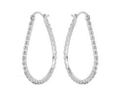 BOUCLES ANNEAUX OVALES EN ARGENT RHODIÉ SERTIES DE CUBIQUES ZIRCONIAS