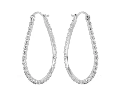 BOUCLES ANNEAUX OVALES EN ARGENT RHODIÉ SERTIES DE CUBIQUES ZIRCONIAS