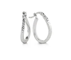 BOUCLES ANNEAUX OVALES TORDUES EN OR BLANC TAILLÉ DIAMANT