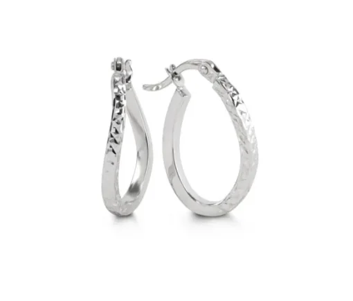 BOUCLES ANNEAUX OVALES TORDUES EN OR BLANC TAILLÉ DIAMANT
