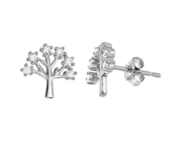 BOUCLES ARBRE DE VIE EN ARGENT RHODIÉ SERTIES DE CUBIQUES ZIRCONIAS