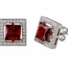 BOUCLES CARRÉ AVEC HALO DE CUBIQUES ZIRCONIAS EN ARGENT RHODIÉ ET CUBIQUE ZIRCONIA DE COULEURS VARIÉES