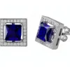 BOUCLES CARRÉ AVEC HALO DE CUBIQUES ZIRCONIAS EN ARGENT RHODIÉ ET CUBIQUE ZIRCONIA DE COULEURS VARIÉES