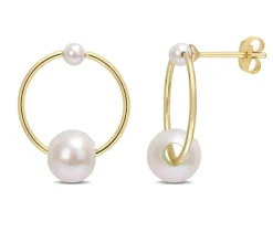 BOUCLES CERCLES DE VIE EN OR SERTIES DE PERLES DpiEAU DOUCE