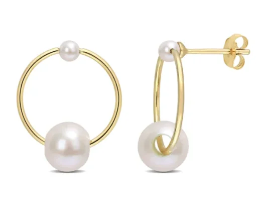 BOUCLES CERCLES DE VIE EN OR SERTIES DE PERLES DpiEAU DOUCE
