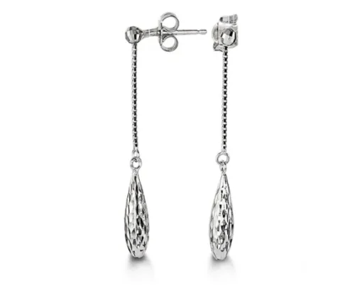 BOUCLES CHAINE ET GOUTTE TAILLÉE DIAMANT EN OR 10K BLANC