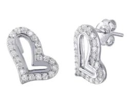 BOUCLES COEUR AJOURÉ EN ARGENT RHODIÉ SERTIES DE CUBIQUES ZIRCONIAS