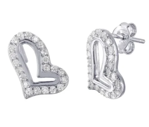 BOUCLES COEUR AJOURÉ EN ARGENT RHODIÉ SERTIES DE CUBIQUES ZIRCONIAS