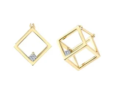BOUCLES CUBES 3D EN OR 14K SERTIES DE DIAMANTS CANADIENS