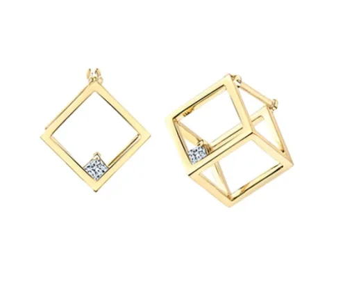 BOUCLES CUBES 3D EN OR 14K SERTIES DE DIAMANTS CANADIENS