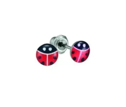 BOUCLES DE PERÇAGE COCCINELLE EN ACIER/ÉMAIL (*PERÇAGE GRATUIT)