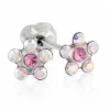 BOUCLES DE PERÇAGE EN ACIER SERTIES DE CUBIQUES ZIRCONIAS ROSES/BLANCS (*PERÇAGE GRATUIT)
