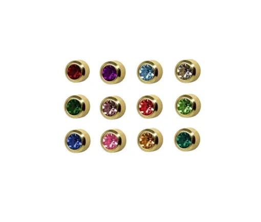 BOUCLES DE PERÇAGE EN ACIER/PVD OR SERTIES DE PIERRES DE COULEURS