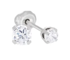 BOUCLES DE PERÇAGE EN OR BLANC SERTIES DE CUBIQUES ZIRCONIAS (*PERÇAGE GRATUIT)