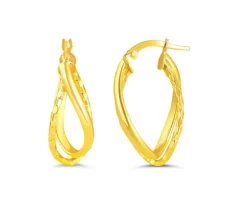 BOUCLES DOUBLE ANNEAUX COLLÉES OVALES EN OR 10K TAILLÉES DIAMANT