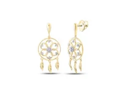 BOUCLES DpiOREILLES CAPTEURS DE RÊVES EN OR 10K SERTIES DE DIAMANTS